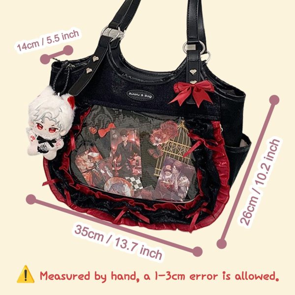 Kawaii Heart Ita Shoulder Bag with Clear Window for Pin Display — crossbody ita bag detail view