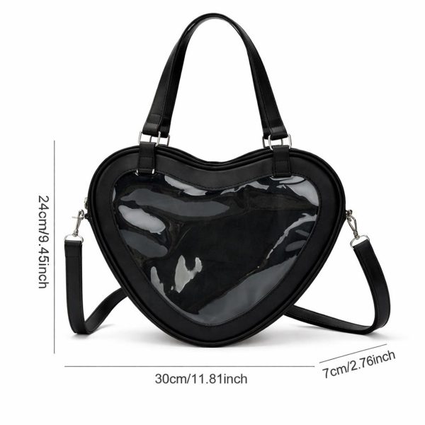 Kawaii Heart Ita Shoulder Bag with Clear Window for Pin Display — crossbody ita bag detail view