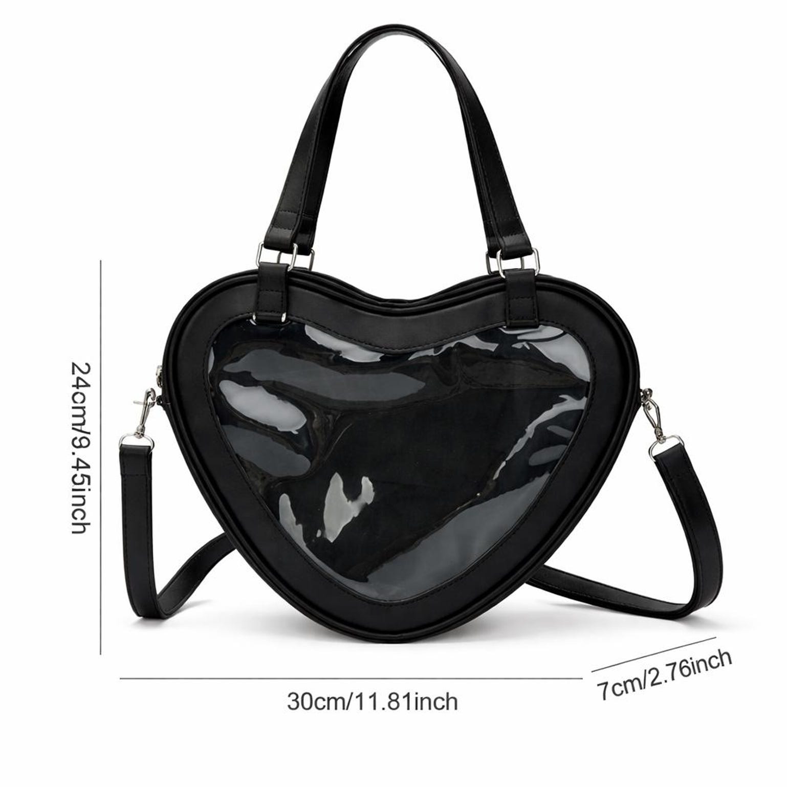 Kawaii Heart Ita Shoulder Bag with Clear Window for Pin Display Kawaii Heart Ita Shoulder Bag with Clear Window for Pin Display — crossbody ita bag detail view