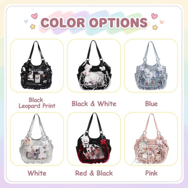 Kawaii Heart Ita Shoulder Bag with Clear Window for Pin Display — crossbody ita bag detail view