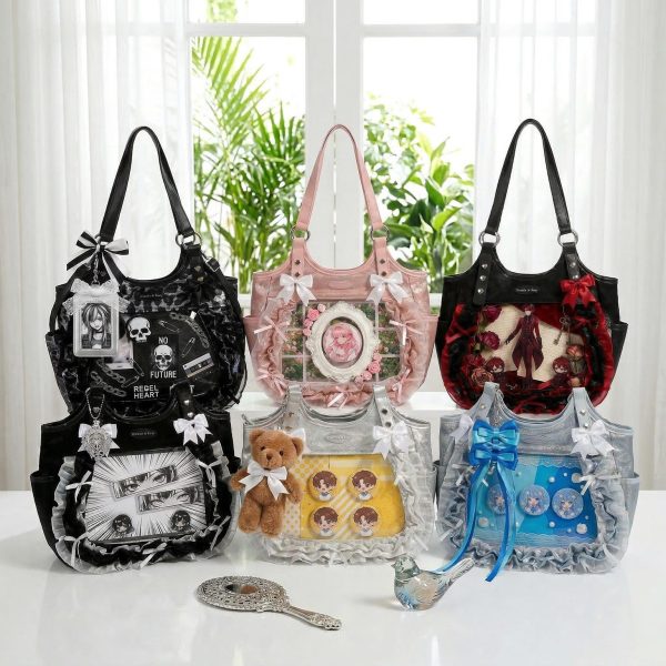 Kawaii Heart Ita Shoulder Bag with Clear Window for Pin Display — crossbody ita bag with clear display window