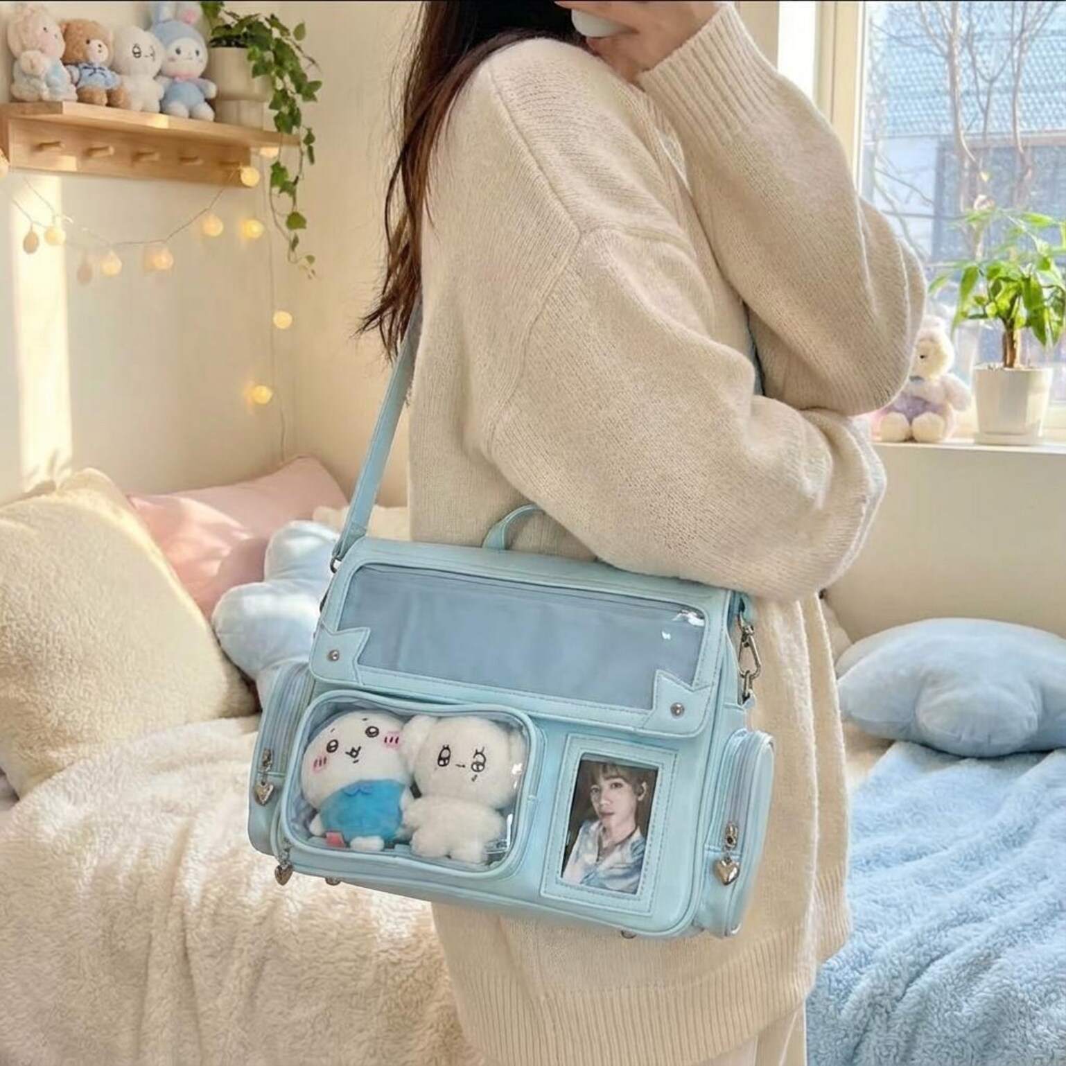 Kawaii Ita Backpack with Clear Window for Photocards and Pins Kawaii Ita Backpack with Clear Window for Photocards and Pins — ita backpack detail view