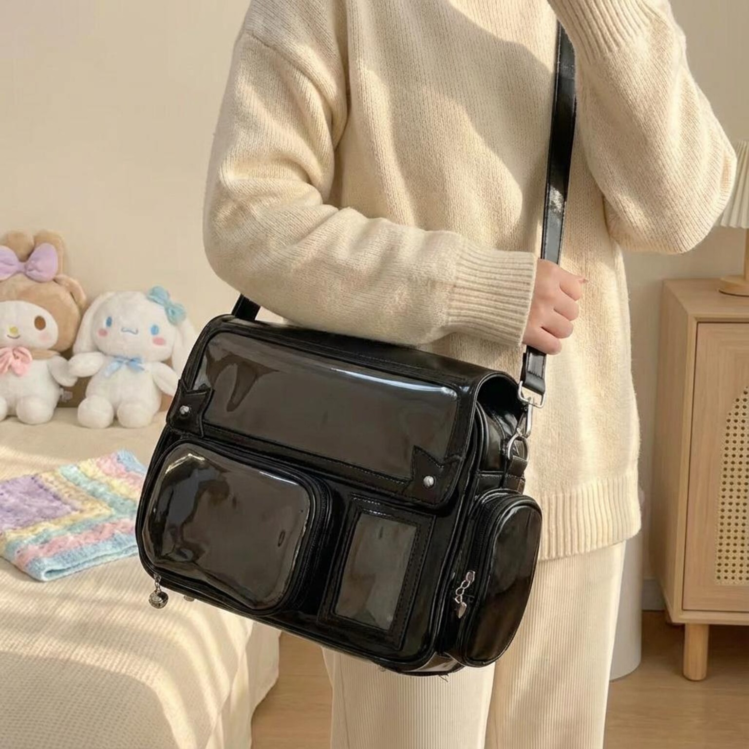 Kawaii Ita Backpack with Clear Window for Photocards and Pins Kawaii Ita Backpack with Clear Window for Photocards and Pins — ita backpack detail view