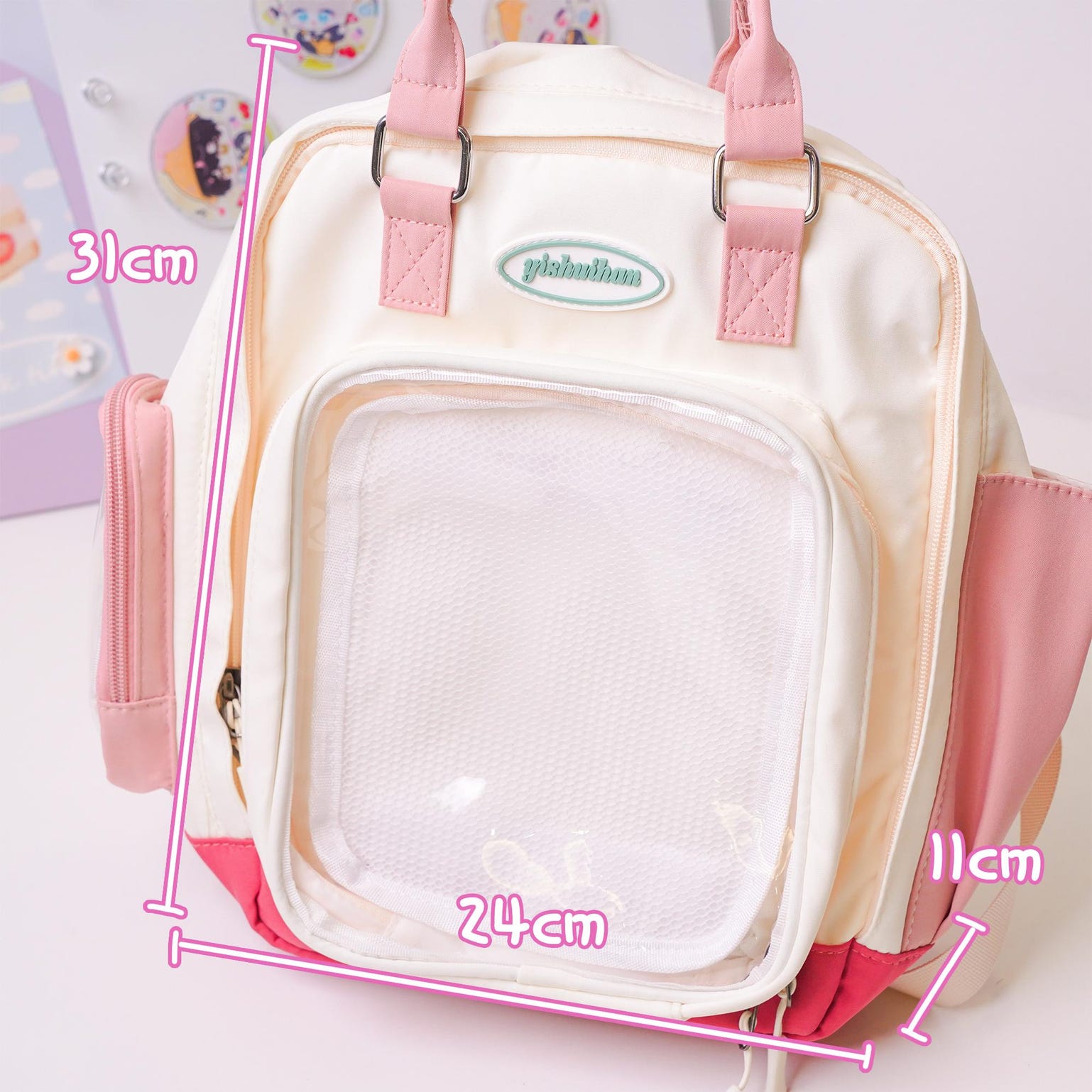 Kawaii Ita Backpack with Clear Window for Plushies and Pins Kawaii Ita Backpack with Clear Window for Plushies and Pins — ita backpack detail view
