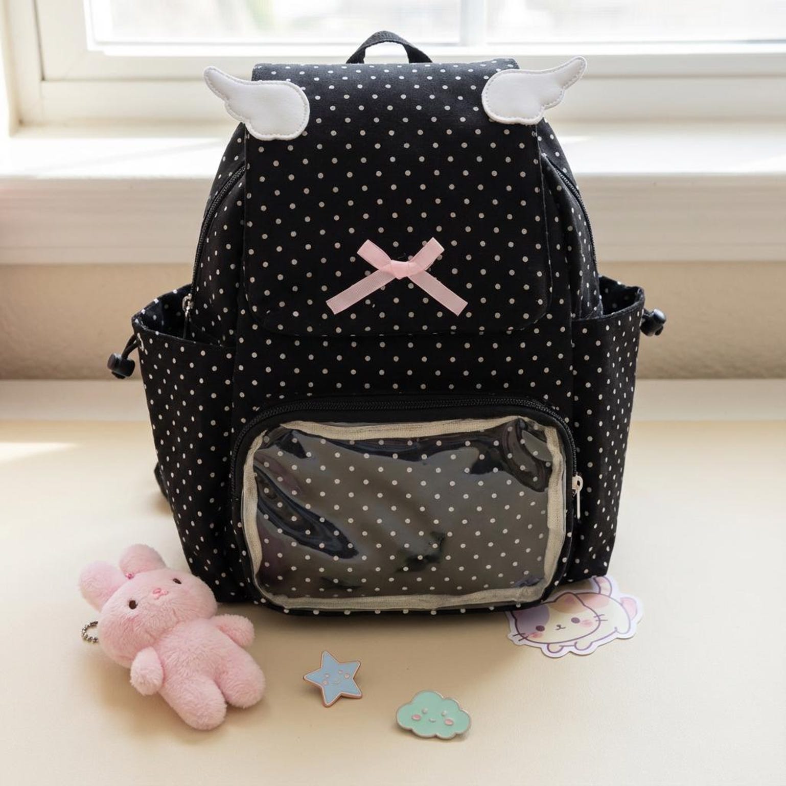 Kawaii Ita Backpack with Clear Window for Plushies and Pins Kawaii Ita Backpack with Clear Window for Plushies and Pins — ita backpack detail view