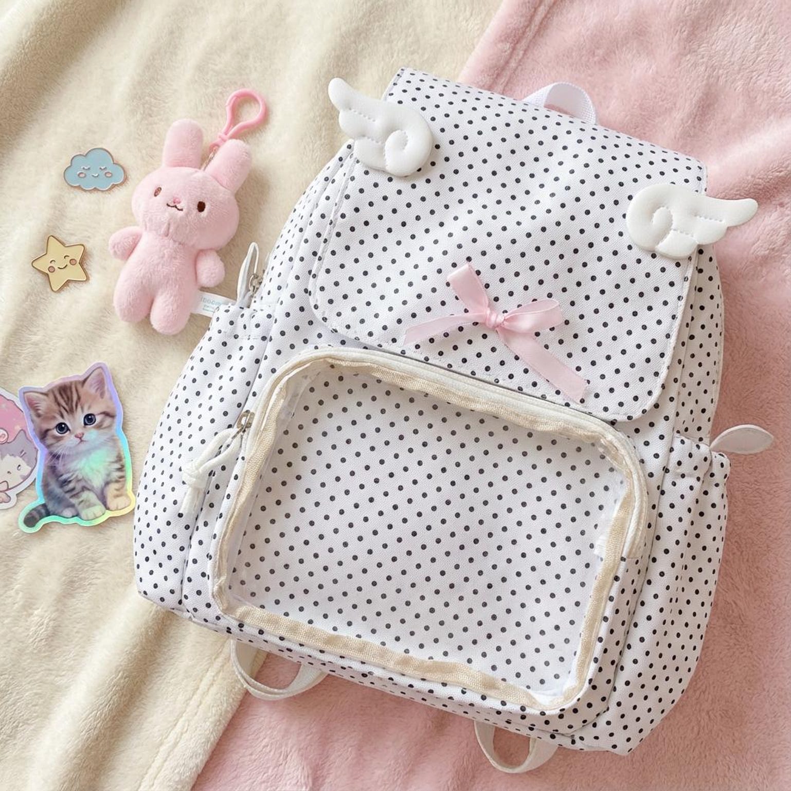 Kawaii Ita Backpack with Clear Window for Plushies and Pins Kawaii Ita Backpack with Clear Window for Plushies and Pins — ita backpack detail view