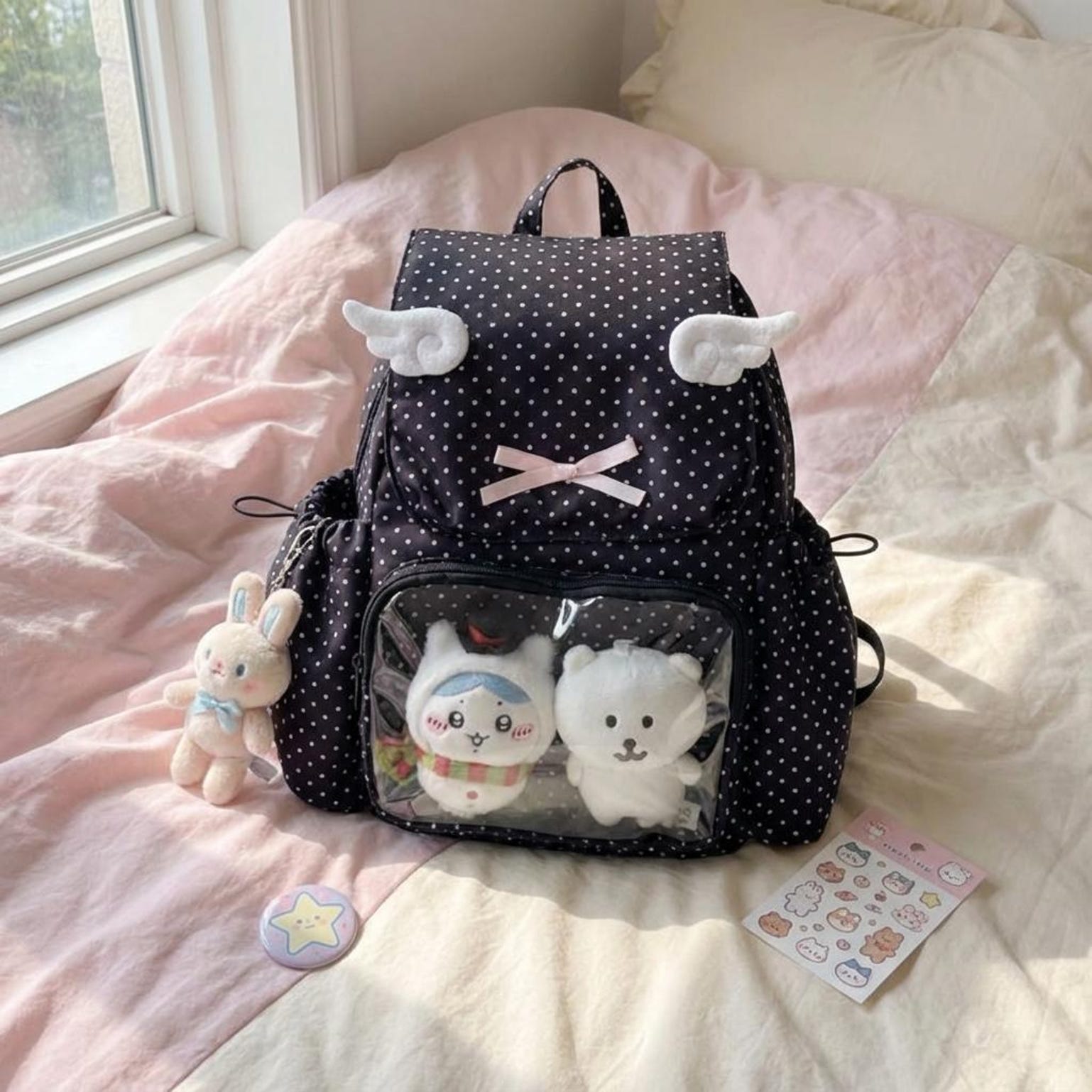 Kawaii Ita Backpack with Clear Window for Plushies and Pins Kawaii Ita Backpack with Clear Window for Plushies and Pins — ita backpack detail view