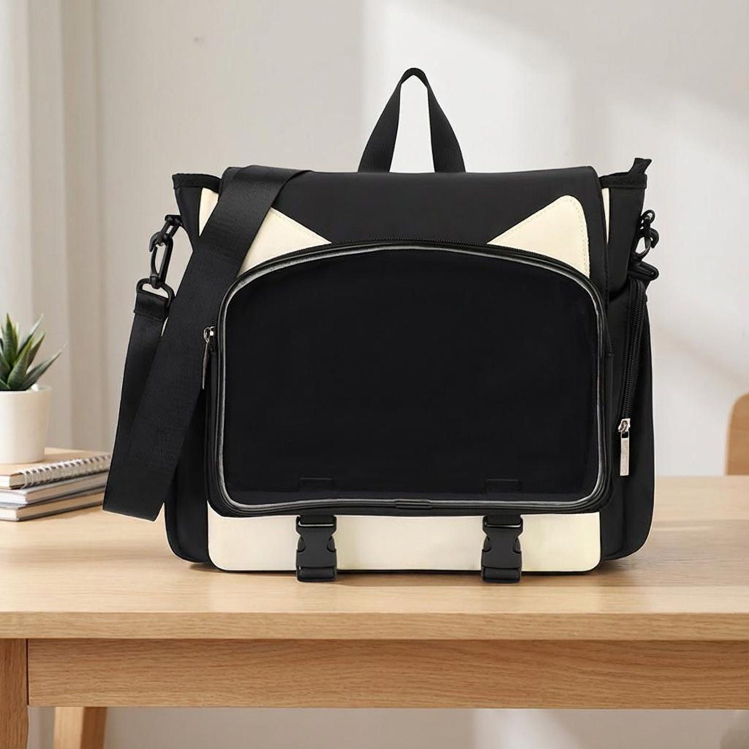 Kawaii Ita Crossbody Bag with Clear Window for Plushies and Pins Kawaii Ita Crossbody Bag with Clear Window for Plushies and Pins — crossbody ita bag detail view