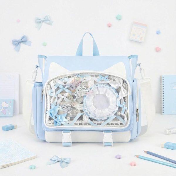 Kawaii Ita Crossbody Bag with Clear Window for Plushies and Pins — crossbody ita bag detail view