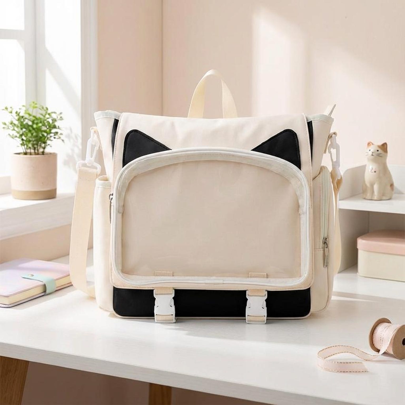 Kawaii Ita Crossbody Bag with Clear Window for Plushies and Pins Kawaii Ita Crossbody Bag with Clear Window for Plushies and Pins — crossbody ita bag detail view