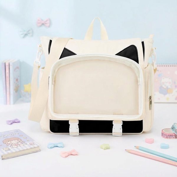 Kawaii Ita Crossbody Bag with Clear Window for Plushies and Pins — crossbody ita bag detail view