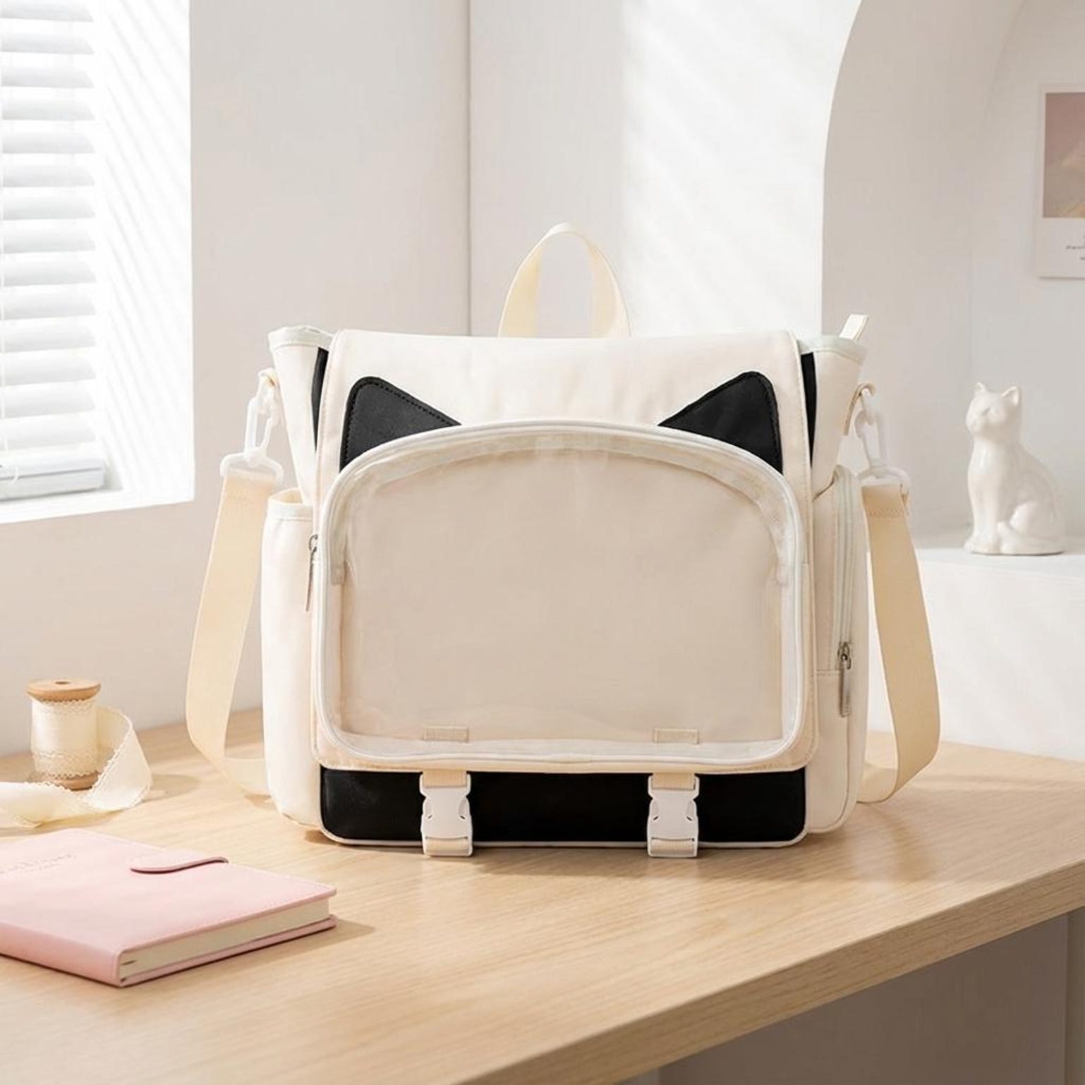 Kawaii Ita Crossbody Bag with Clear Window for Plushies and Pins Kawaii Ita Crossbody Bag with Clear Window for Plushies and Pins — crossbody ita bag detail view
