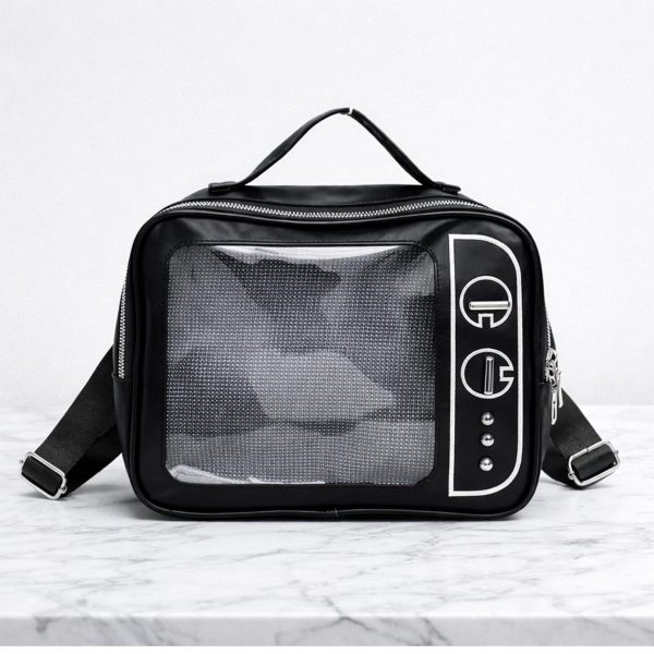Kawaii Ita Crossbody Bag with Clear Window for Plushies and Pins — crossbody ita bag detail view