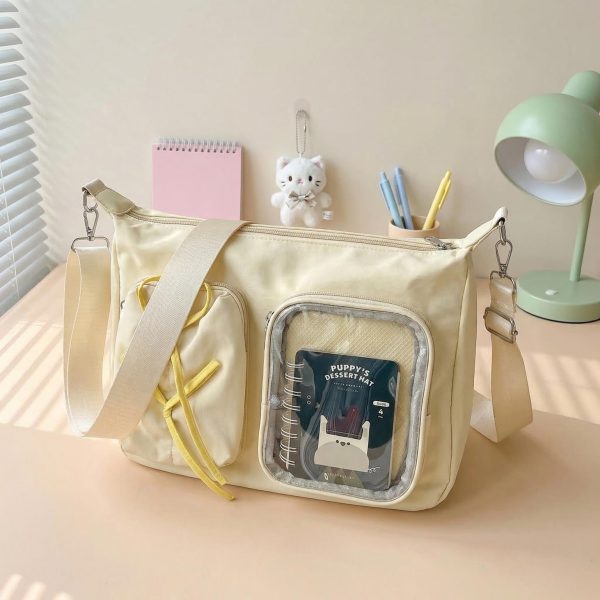 Kawaii Ita Shoulder Bag with Clear Window for Photocards and Pins — crossbody ita bag detail view