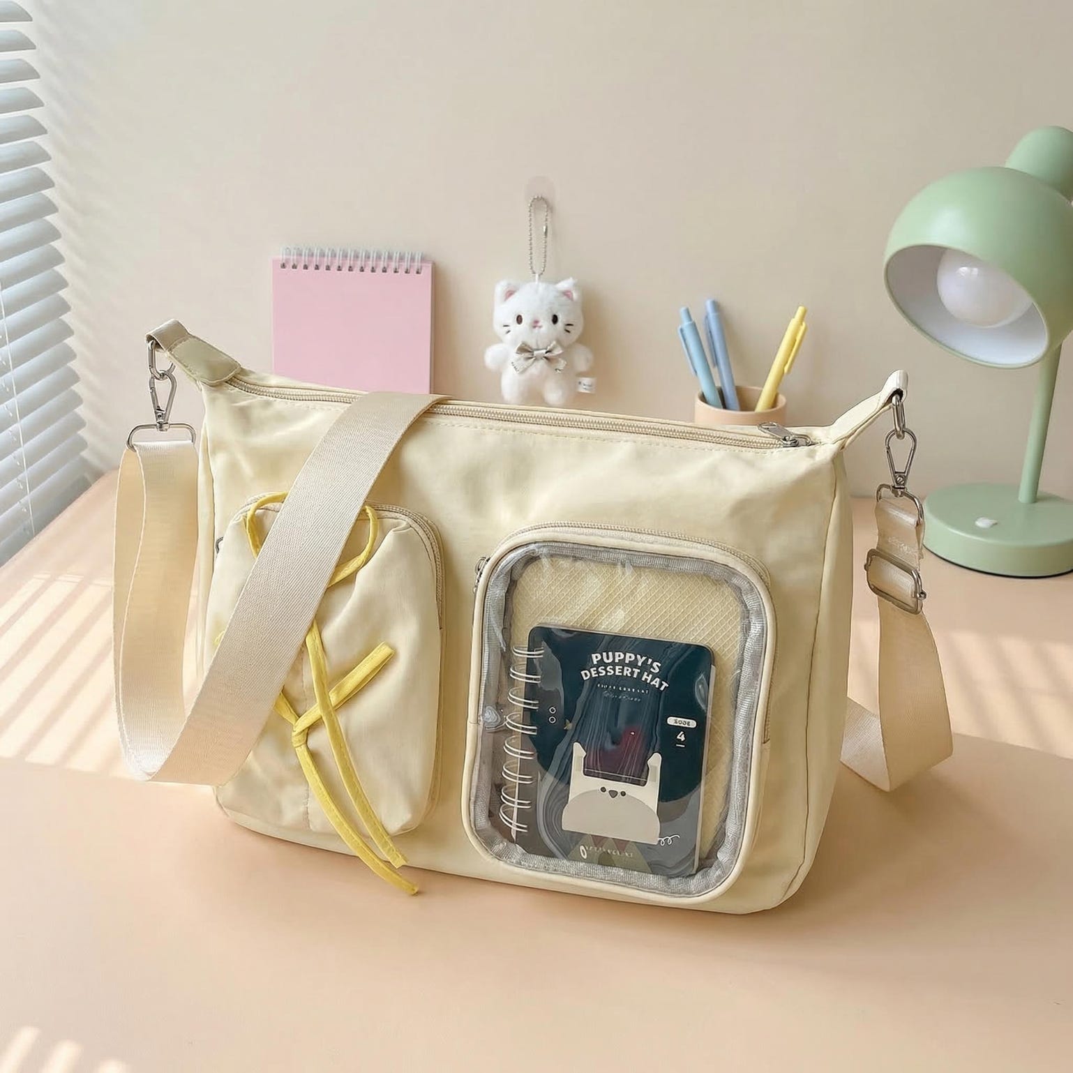 Kawaii Ita Shoulder Bag with Clear Window for Photocards and Pins Kawaii Ita Shoulder Bag with Clear Window for Photocards and Pins — crossbody ita bag detail view