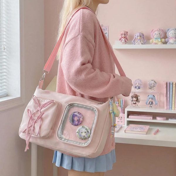 Kawaii Ita Shoulder Bag with Clear Window for Photocards and Pins — crossbody ita bag detail view