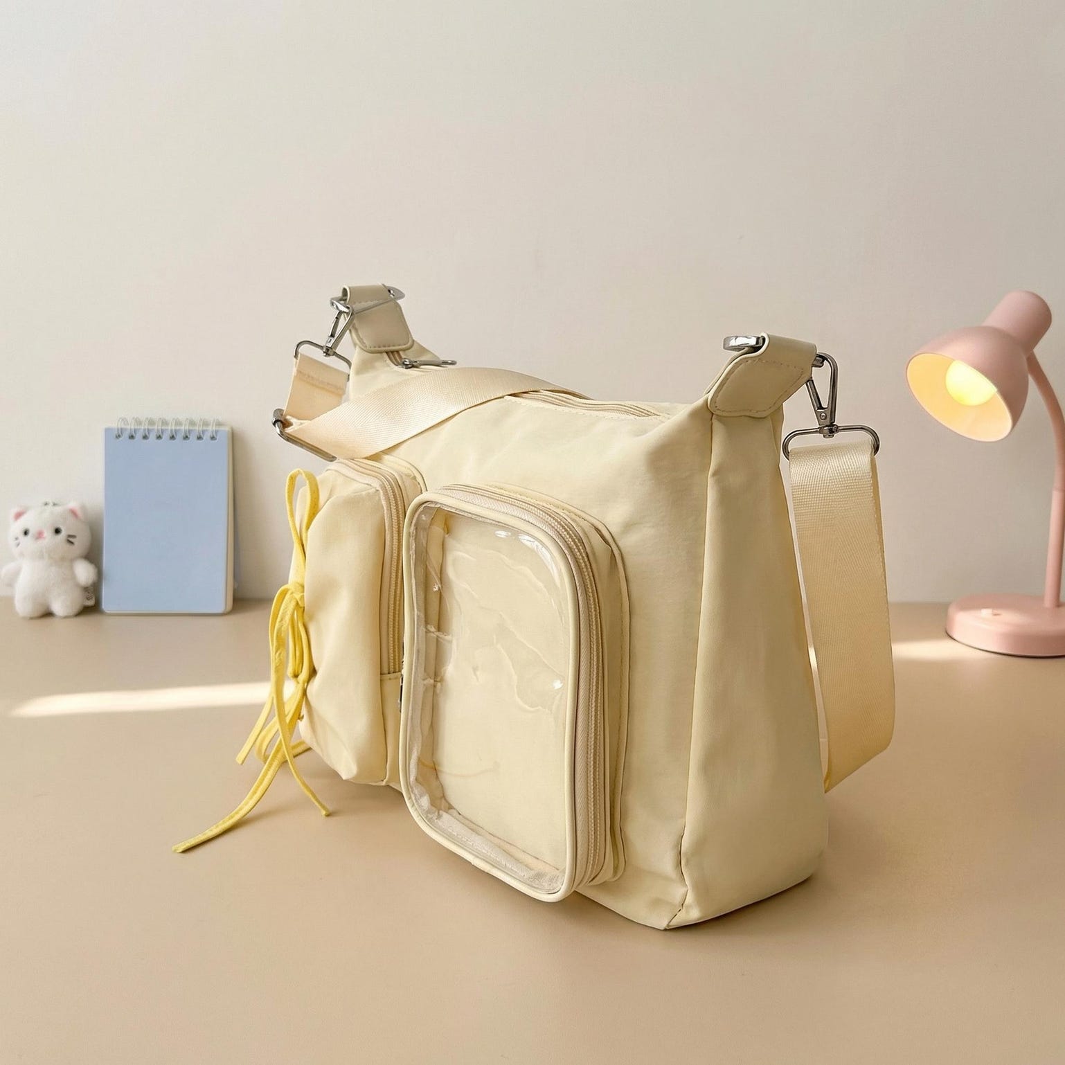 Kawaii Ita Shoulder Bag with Clear Window for Photocards and Pins Kawaii Ita Shoulder Bag with Clear Window for Photocards and Pins — crossbody ita bag detail view