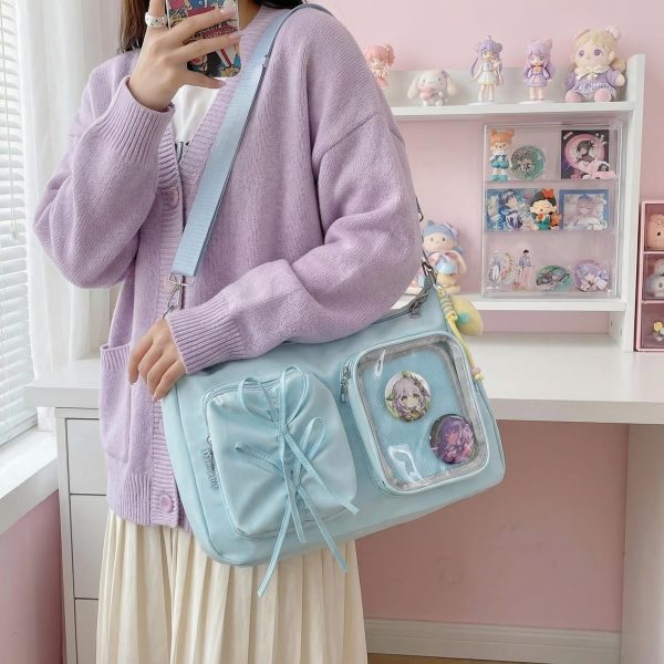 Kawaii Ita Shoulder Bag with Clear Window for Photocards and Pins — crossbody ita bag detail view