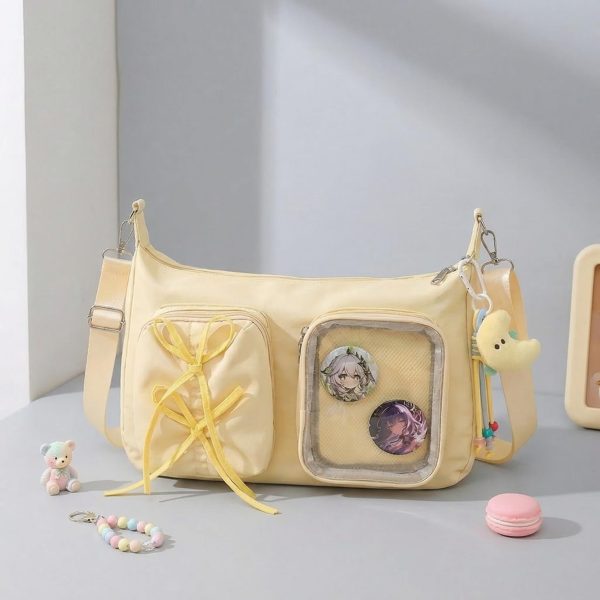 Kawaii Ita Shoulder Bag with Clear Window for Photocards and Pins — crossbody ita bag detail view