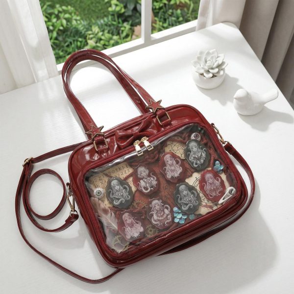 Kawaii Ita Shoulder Bag with Clear Window for Pin Display — crossbody ita bag detail view
