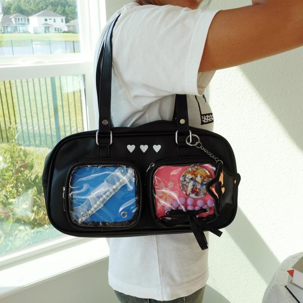 Kawaii Ita Shoulder Bag with Clear Window for Pin Display — crossbody ita bag detail view