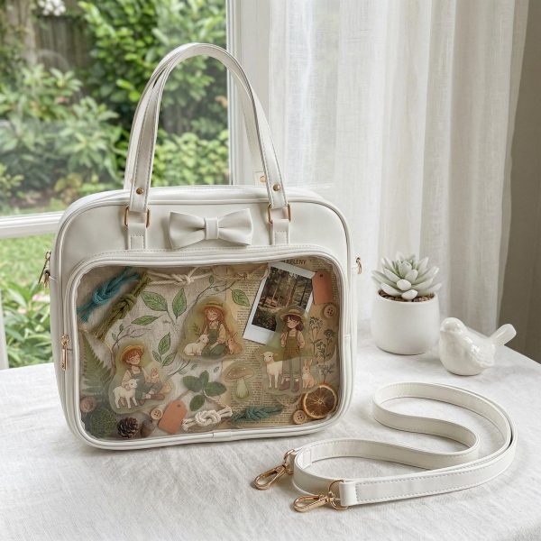 Kawaii Ita Shoulder Bag with Clear Window for Pin Display — crossbody ita bag detail view
