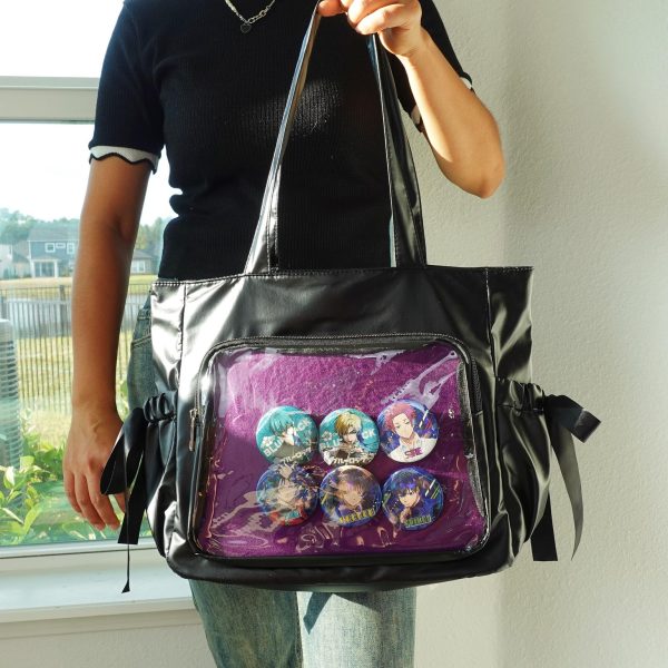 Kawaii Ita Shoulder Bag with Clear Window for Pin Display — crossbody ita bag detail view