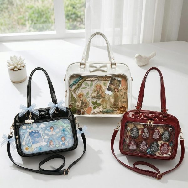 Kawaii Ita Shoulder Bag with Clear Window for Pin Display — crossbody ita bag detail view