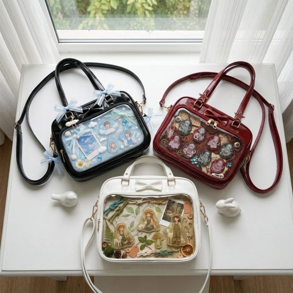Kawaii Ita Shoulder Bag with Clear Window for Pin Display — crossbody ita bag detail view