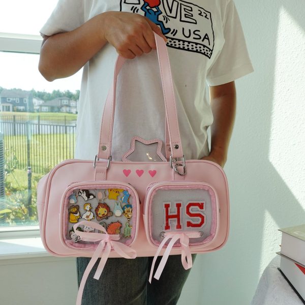Kawaii Ita Shoulder Bag with Clear Window for Pin Display — crossbody ita bag detail view