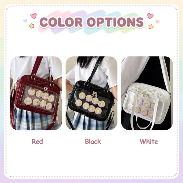 Kawaii Ita Shoulder Bag with Clear Window for Pin Display — crossbody ita bag detail view