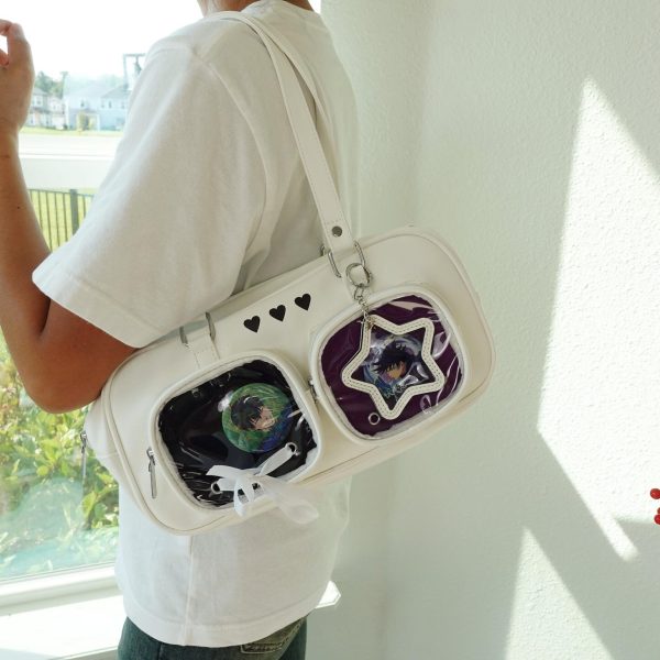 Kawaii Ita Shoulder Bag with Clear Window for Pin Display — crossbody ita bag detail view