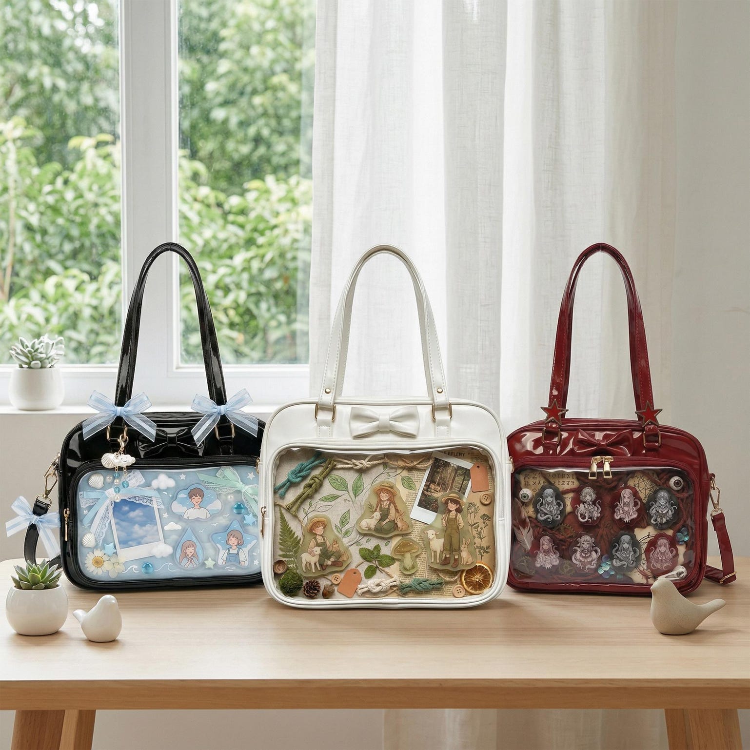 Kawaii Ita Shoulder Bag with Clear Window for Pin Display Kawaii Ita Shoulder Bag with Clear Window for Pin Display — crossbody ita bag with clear display window
