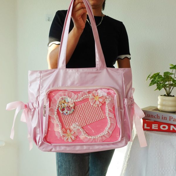 Kawaii Ita Shoulder Bag with Clear Window for Pin Display — crossbody ita bag detail view