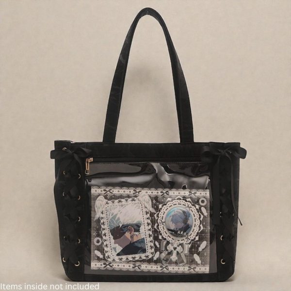 Kawaii Ita Shoulder Bag with Clear Window for Plushies and Pins — crossbody ita bag detail view