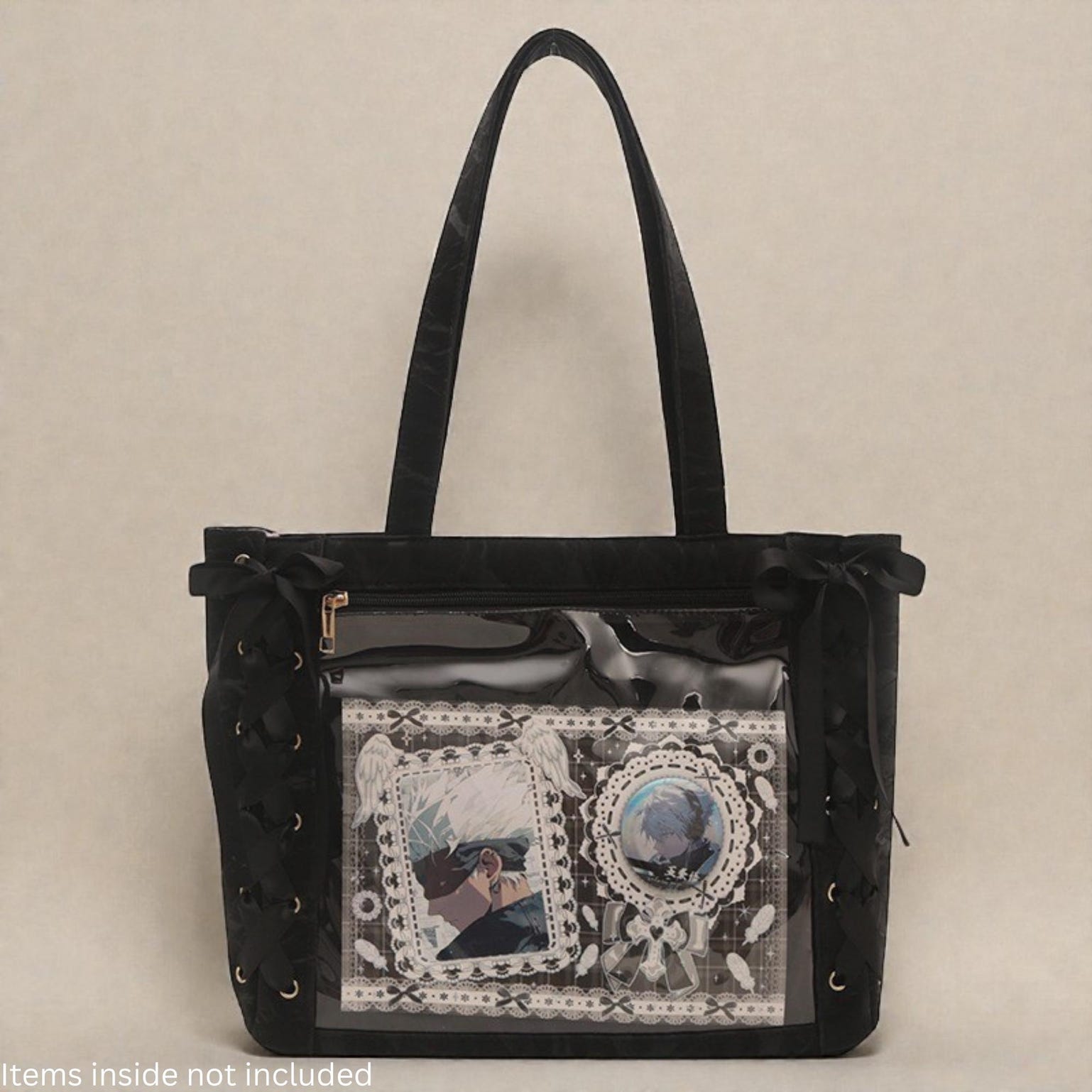 Kawaii Ita Shoulder Bag with Clear Window for Plushies and Pins Kawaii Ita Shoulder Bag with Clear Window for Plushies and Pins — crossbody ita bag detail view