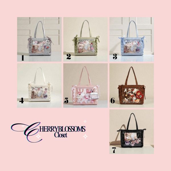 Kawaii Ita Shoulder Bag with Clear Window for Plushies and Pins — crossbody ita bag detail view