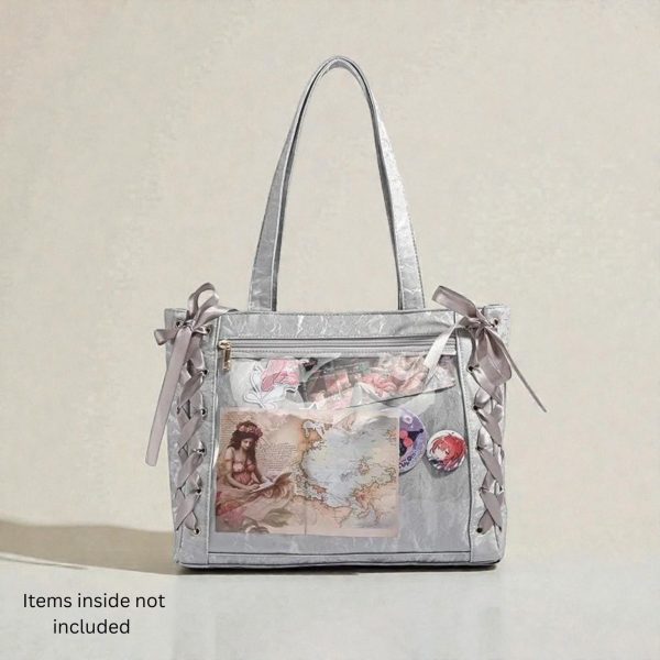 Kawaii Ita Shoulder Bag with Clear Window for Plushies and Pins — crossbody ita bag detail view