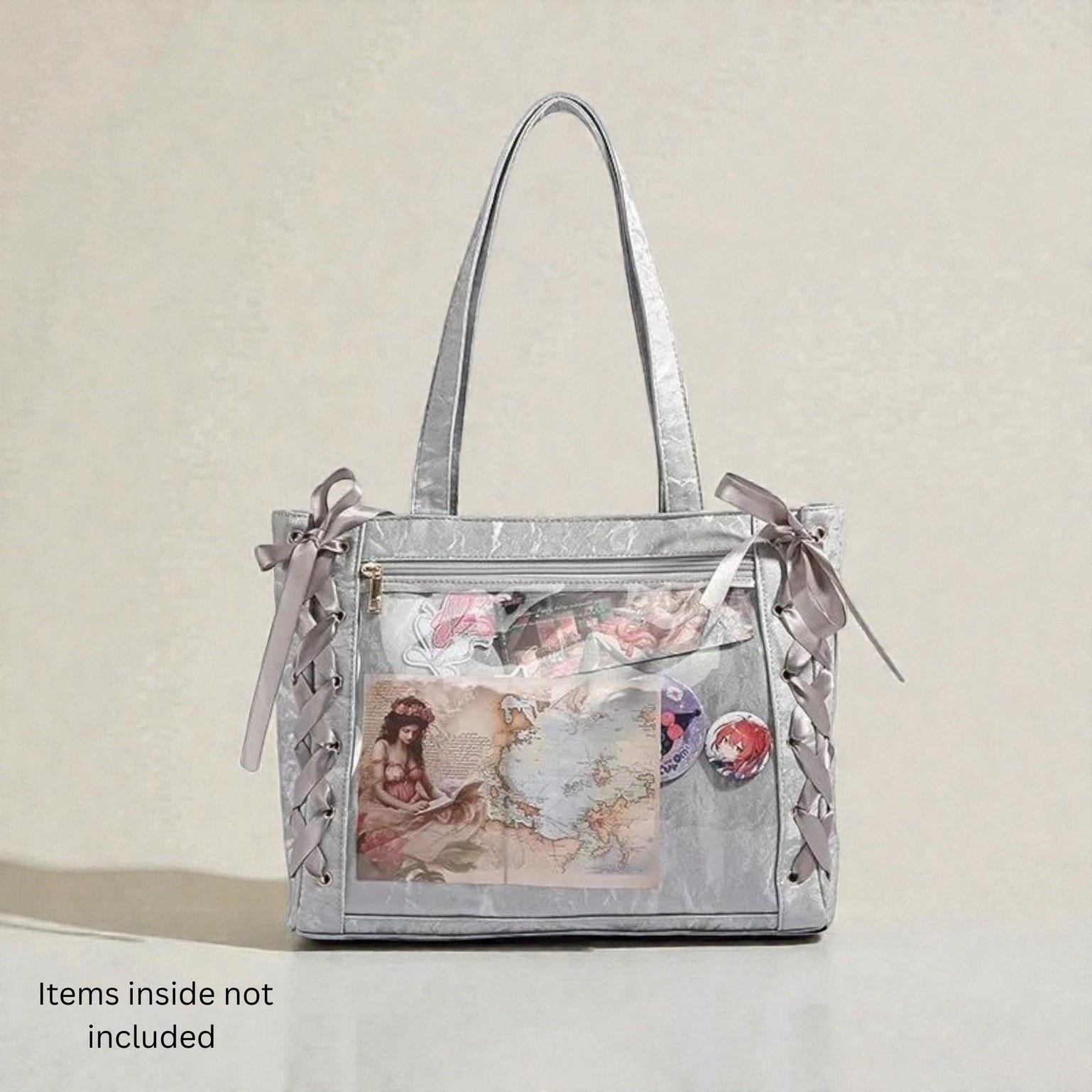 Kawaii Ita Shoulder Bag with Clear Window for Plushies and Pins Kawaii Ita Shoulder Bag with Clear Window for Plushies and Pins — crossbody ita bag detail view