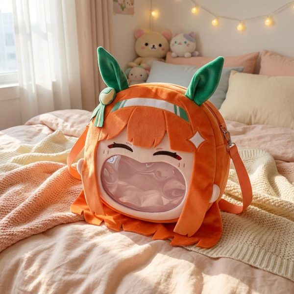 Kawaii Ita Shoulder Bag with Clear Window for Plushies and Pins — crossbody ita bag detail view