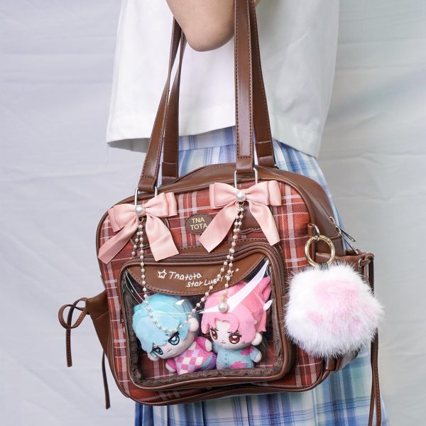 Kawaii Ita Shoulder Bag with Clear Window for Plushies and Pins — crossbody ita bag detail view