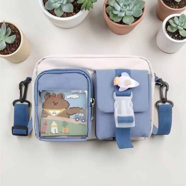 Kawaii Ita Shoulder Bag with Clear Window for Plushies and Pins — crossbody ita bag detail view
