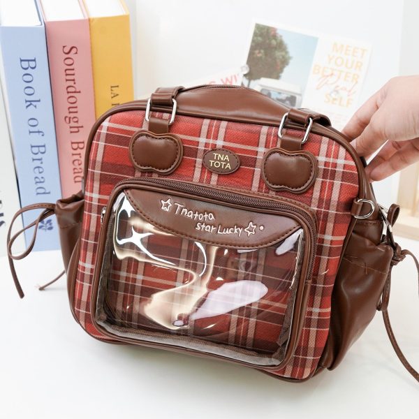 Kawaii Ita Shoulder Bag with Clear Window for Plushies and Pins — crossbody ita bag detail view