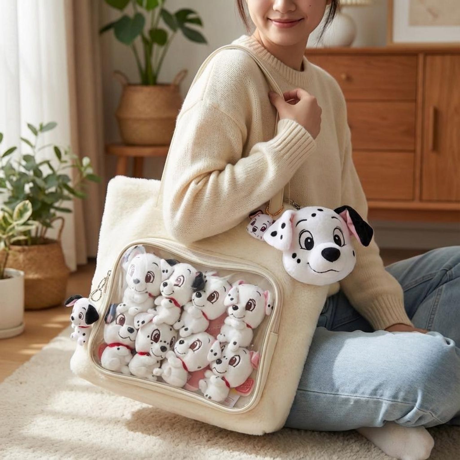 Kawaii Ita Shoulder Bag with Clear Window for Plushies and Pins Kawaii Ita Shoulder Bag with Clear Window for Plushies and Pins — crossbody ita bag detail view