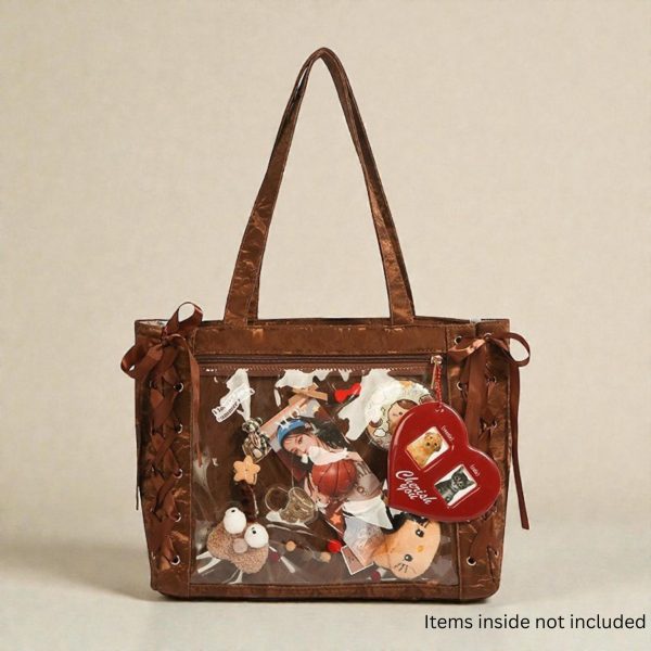 Kawaii Ita Shoulder Bag with Clear Window for Plushies and Pins — crossbody ita bag detail view