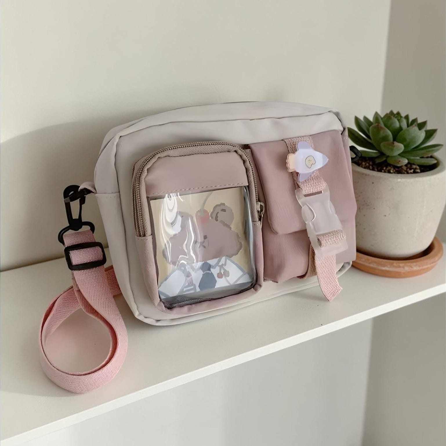 Kawaii Ita Shoulder Bag with Clear Window for Plushies and Pins Kawaii Ita Shoulder Bag with Clear Window for Plushies and Pins — crossbody ita bag with clear display window