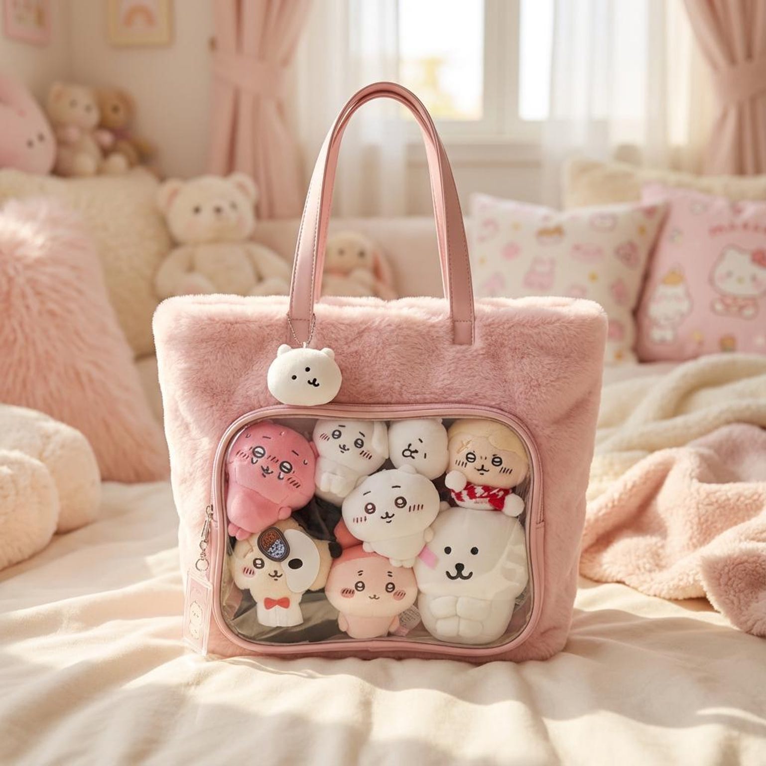Kawaii Ita Shoulder Bag with Clear Window for Plushies and Pins Kawaii Ita Shoulder Bag with Clear Window for Plushies and Pins — crossbody ita bag detail view