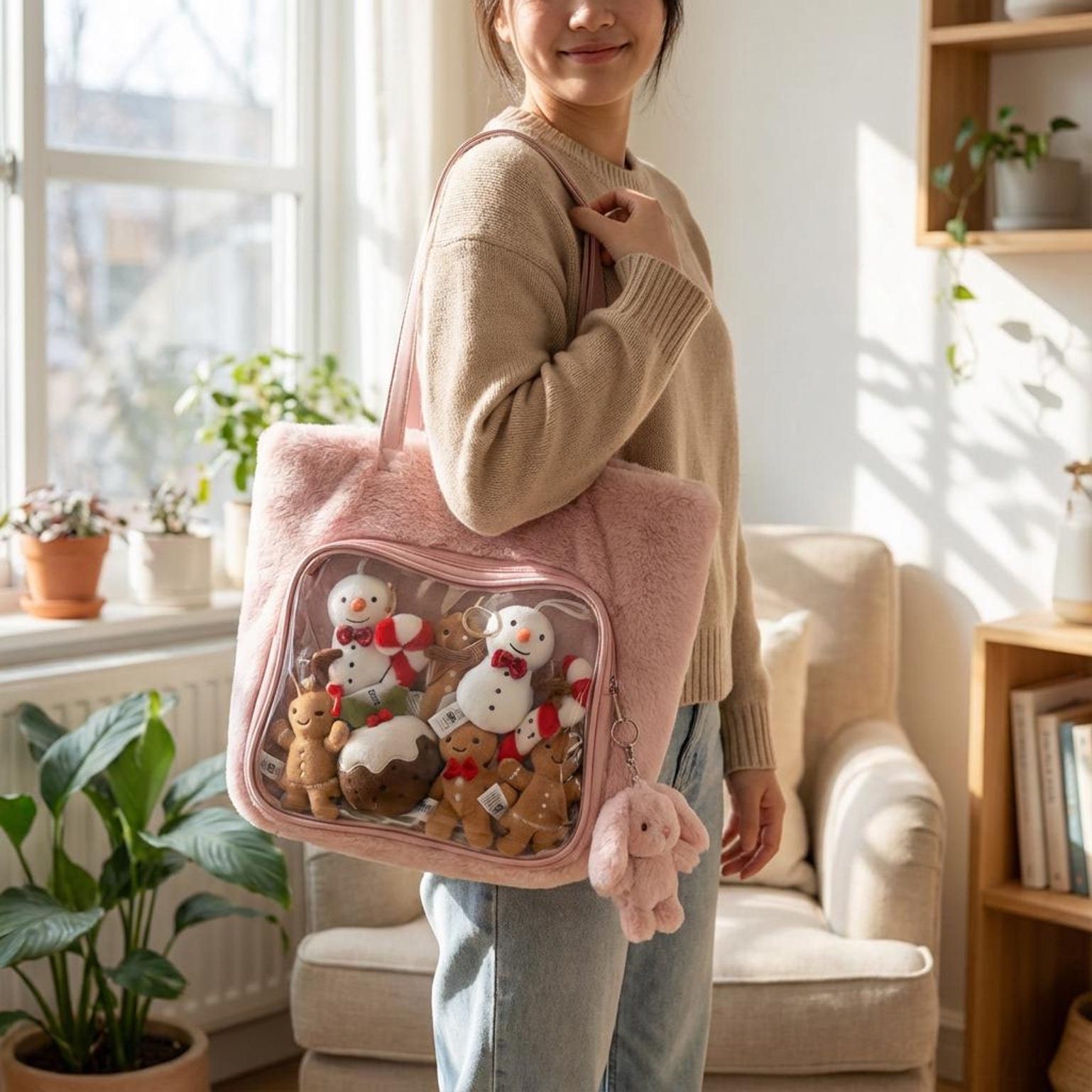 Kawaii Ita Shoulder Bag with Clear Window for Plushies and Pins Kawaii Ita Shoulder Bag with Clear Window for Plushies and Pins — crossbody ita bag detail view