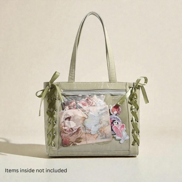 Kawaii Ita Shoulder Bag with Clear Window for Plushies and Pins — crossbody ita bag detail view