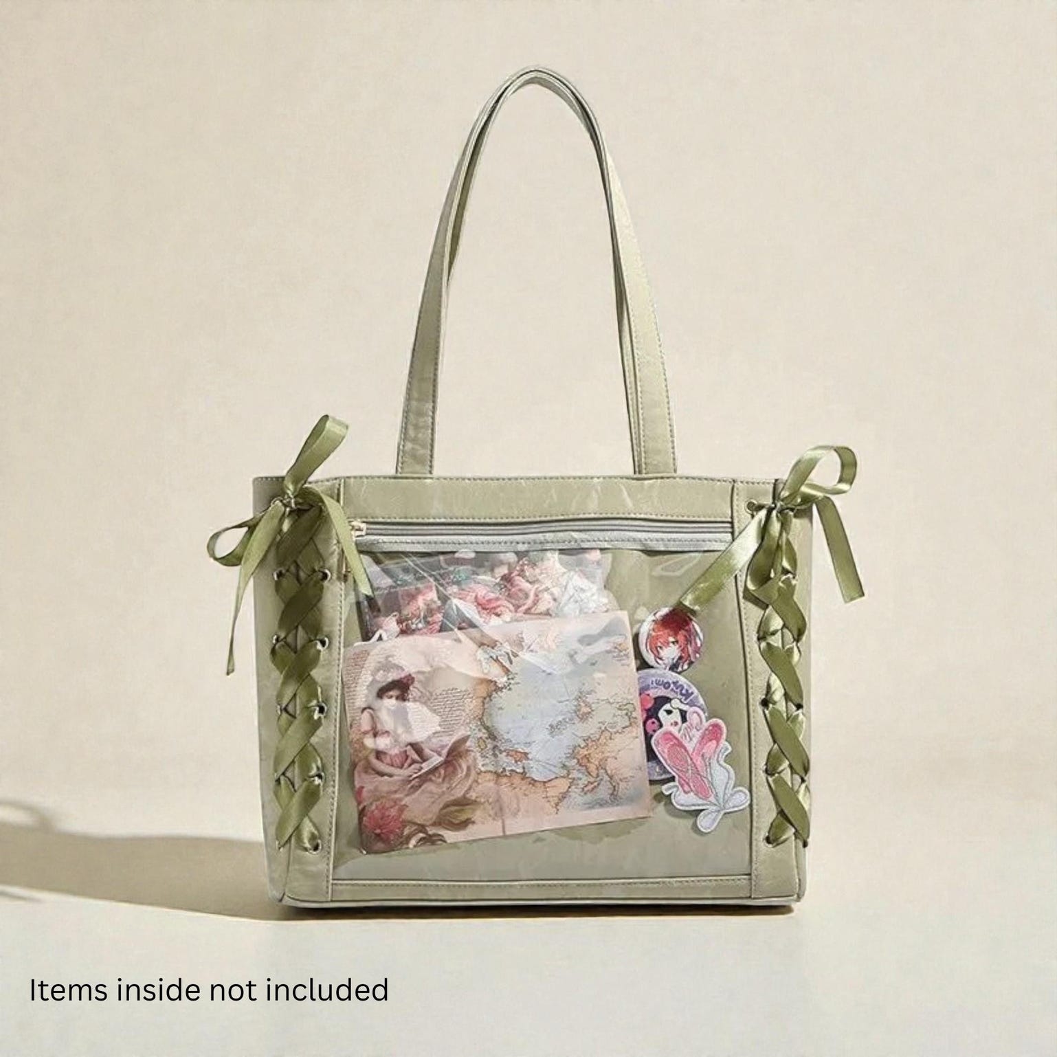 Kawaii Ita Shoulder Bag with Clear Window for Plushies and Pins Kawaii Ita Shoulder Bag with Clear Window for Plushies and Pins — crossbody ita bag detail view